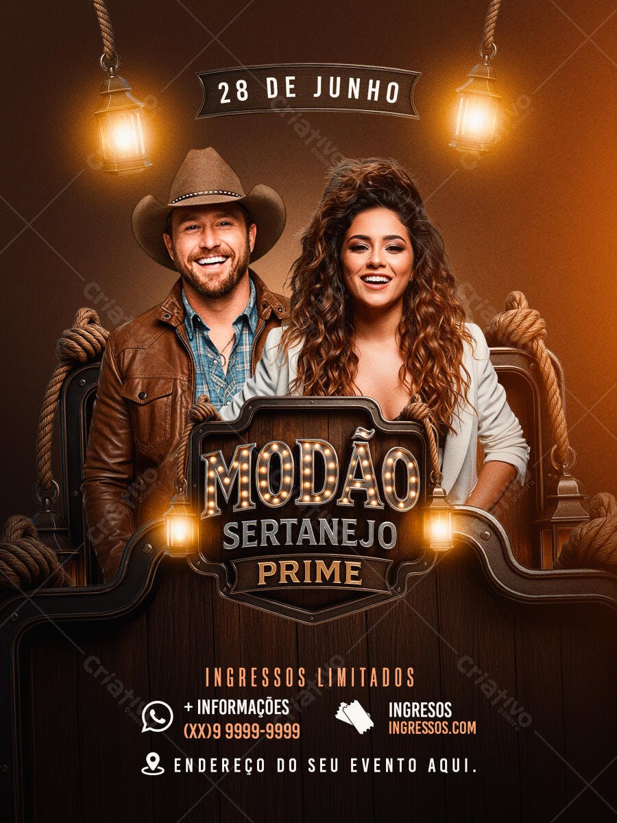 Flyer para Show Sertanejo Modão Prime 28 de Junho PSD Editável