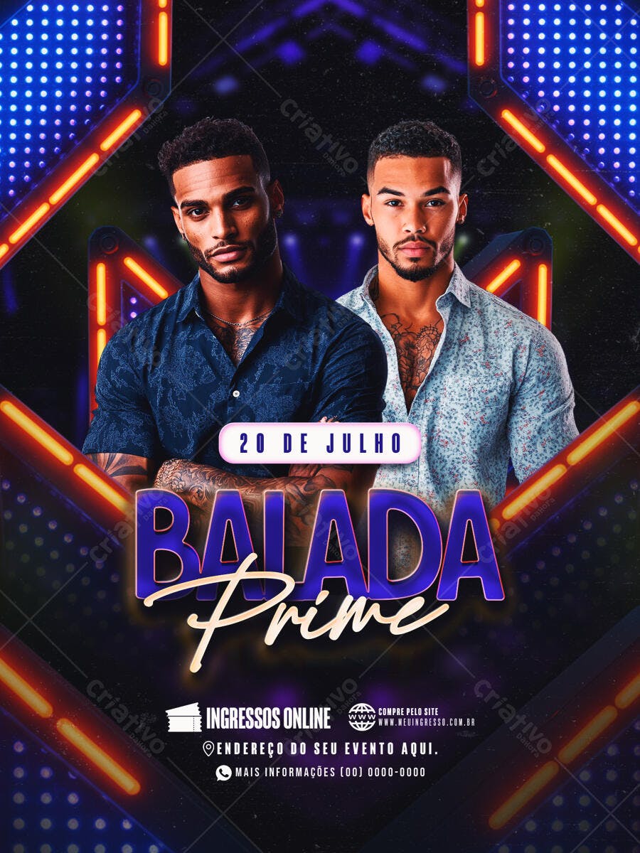 Flyer para Festa Balada Prime 20 de Julho PSD Editável