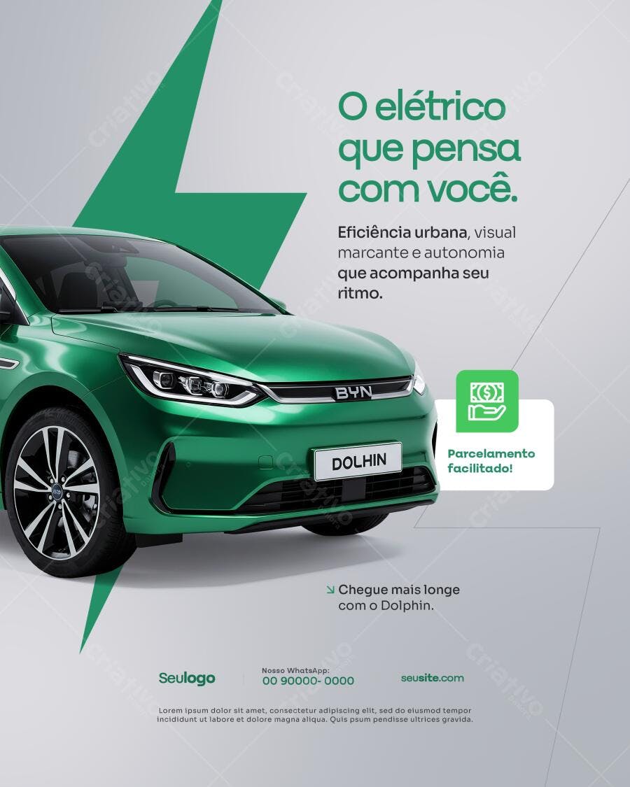 Flyer Carro Elétrico Verde PSD Editável