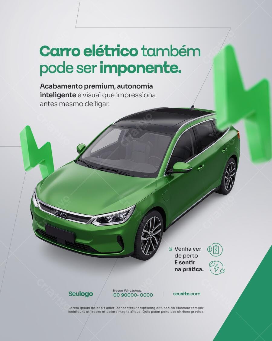 Anúncio Carro Elétrico Verde PSD Editável