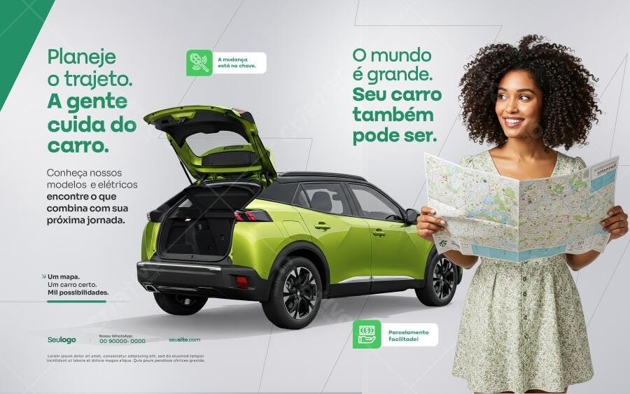 Anúncio Carro Elétrico Verde PSD Editável