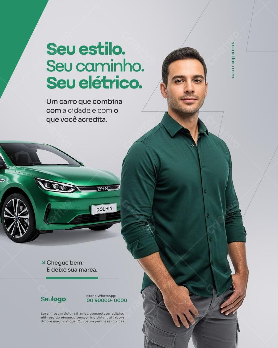 Flyer Carro Elétrico Verde PSD Editável