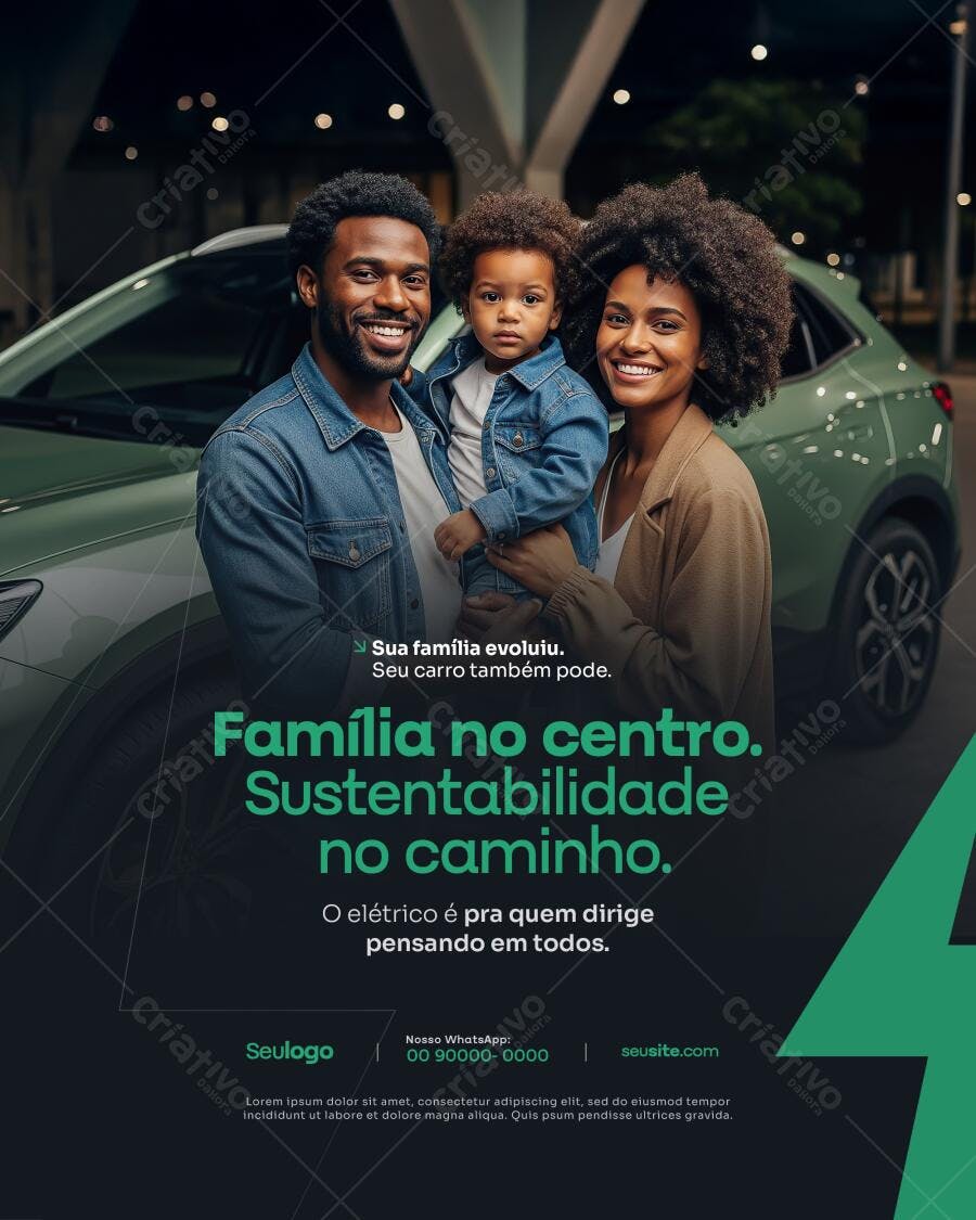 Flyer Família e Carro Elétrico PSD Editável