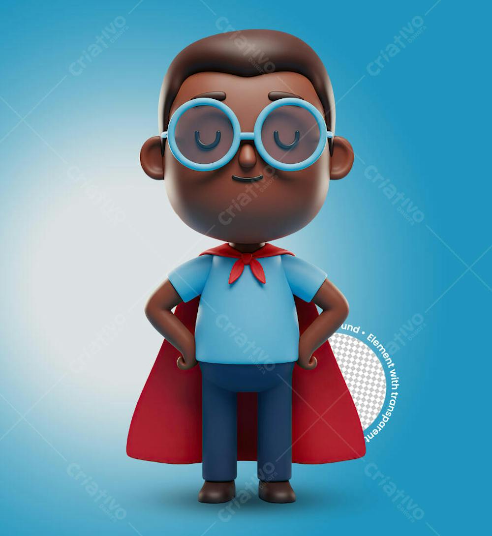 Super Pai Herói com Capa Vermelha Renderizado em 3D