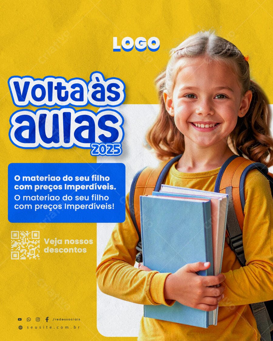 Flyer Volta às Aulas 2025 PSD Editável