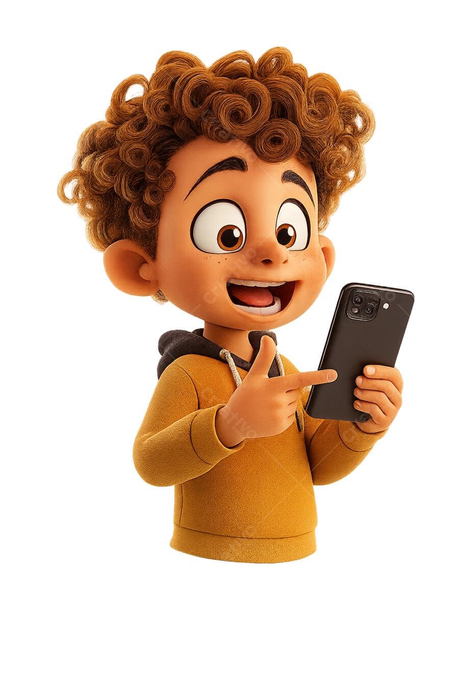 Post Instagram Criança usando celular PNG com fundo transparente