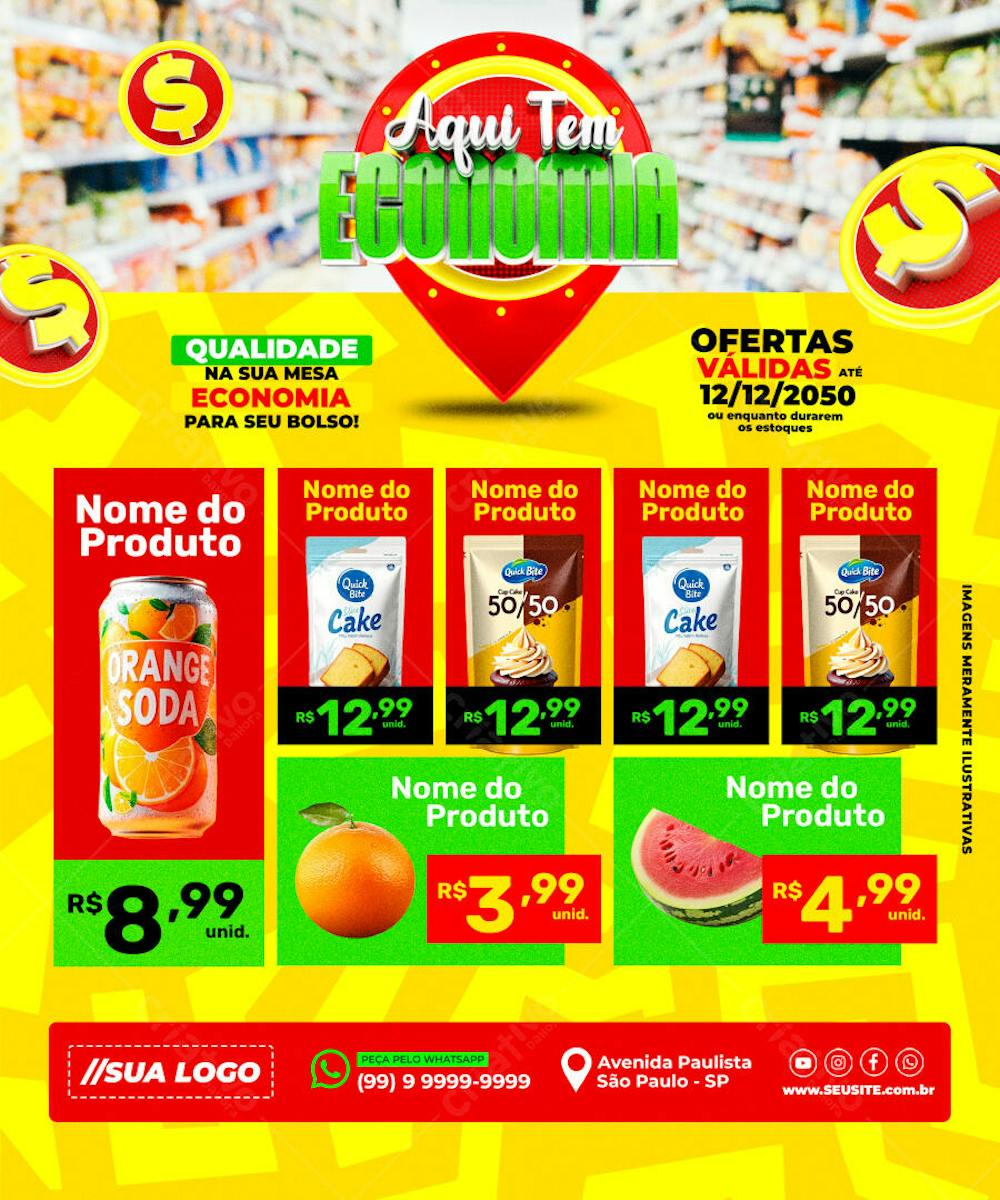 ENCARTE AQUI TEM ECONOMIA SUPERMERCADO REDES SOCIAIS EDITÁVEL