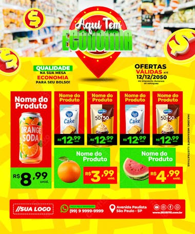 ENCARTE AQUI TEM ECONOMIA SUPERMERCADO REDES SOCIAIS EDITÁVEL