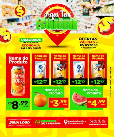ENCARTE AQUI TEM ECONOMIA SUPERMERCADO REDES SOCIAIS EDITÁVEL