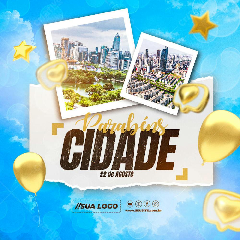 Parabéns Cidade 22 de Agosto Social Media PSD Editável