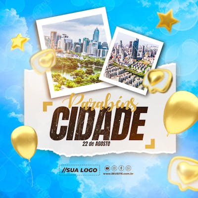 Parabéns Cidade 22 de Agosto Social Media PSD Editável