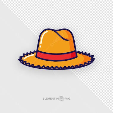 Yellow and red straw hat PSD, cartoon style, ideal for summer projects, crafts, fashion, and decoration. Vibrant colors and cheerful design, perfect for children and adults.