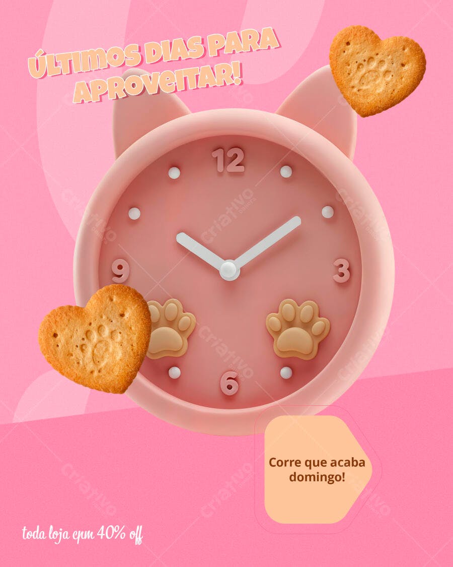 Flyer Promoção Relógio Rosa com Biscoitos PSD Editável