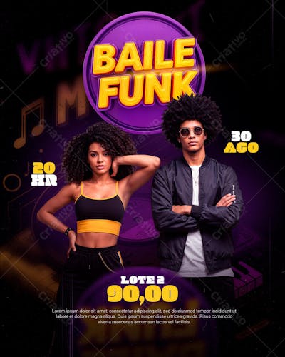 Flyer Baile Funk Social Media Evento PSD lote 2
