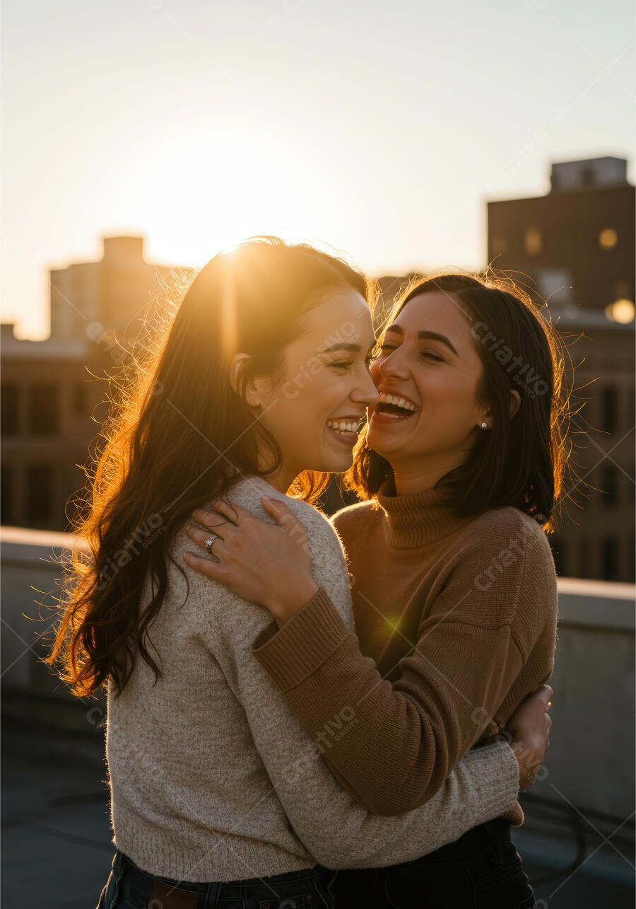 Casal abraçado ao pôr do sol