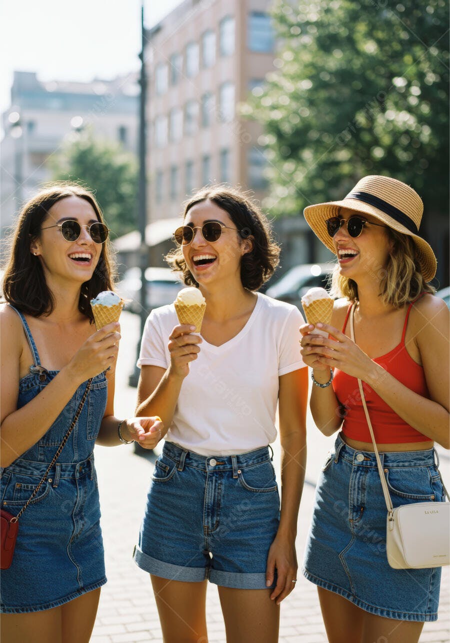 Amigas comendo sorvete na rua