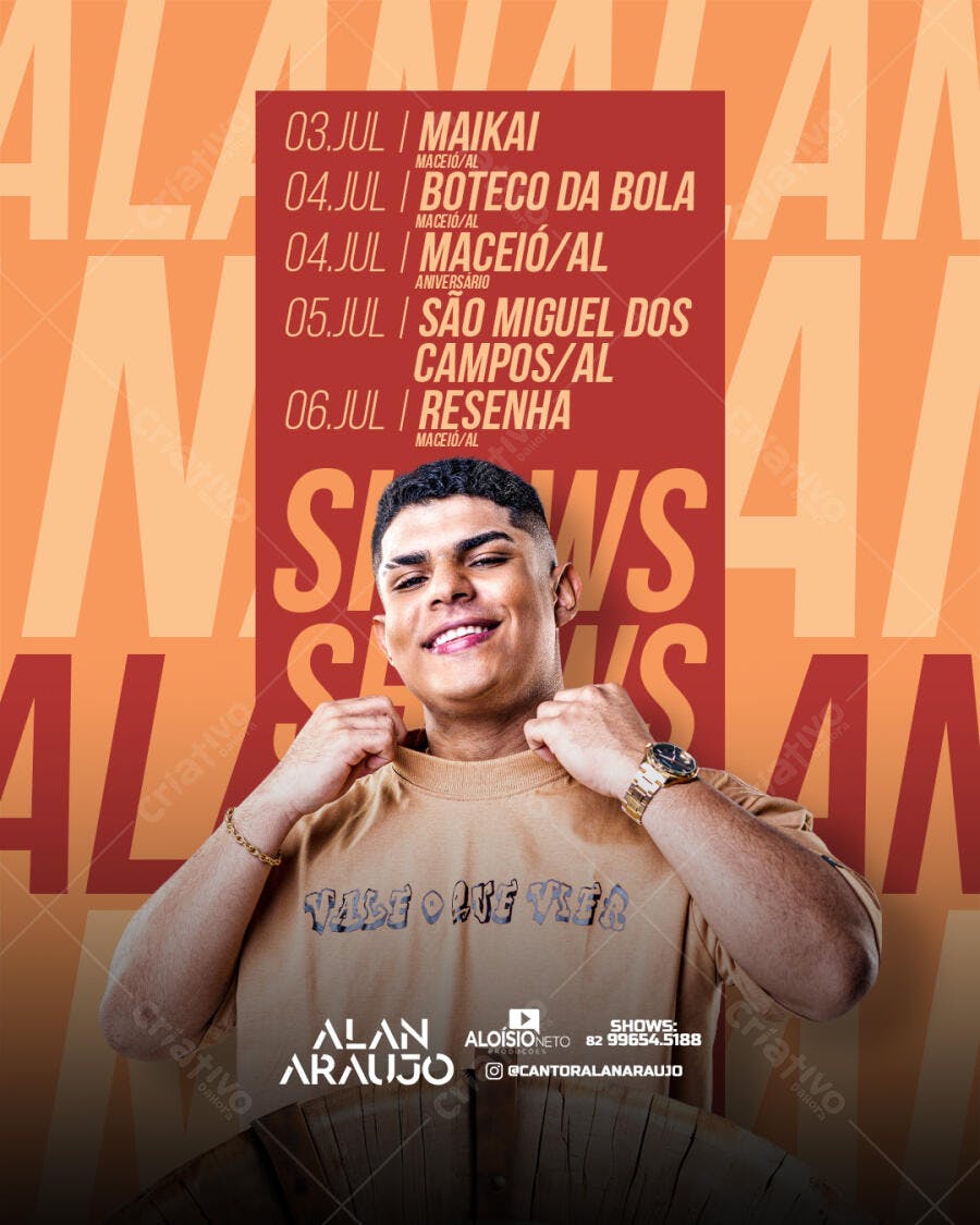 Flyer para Shows de Alan Araújo Julho PSD Editável