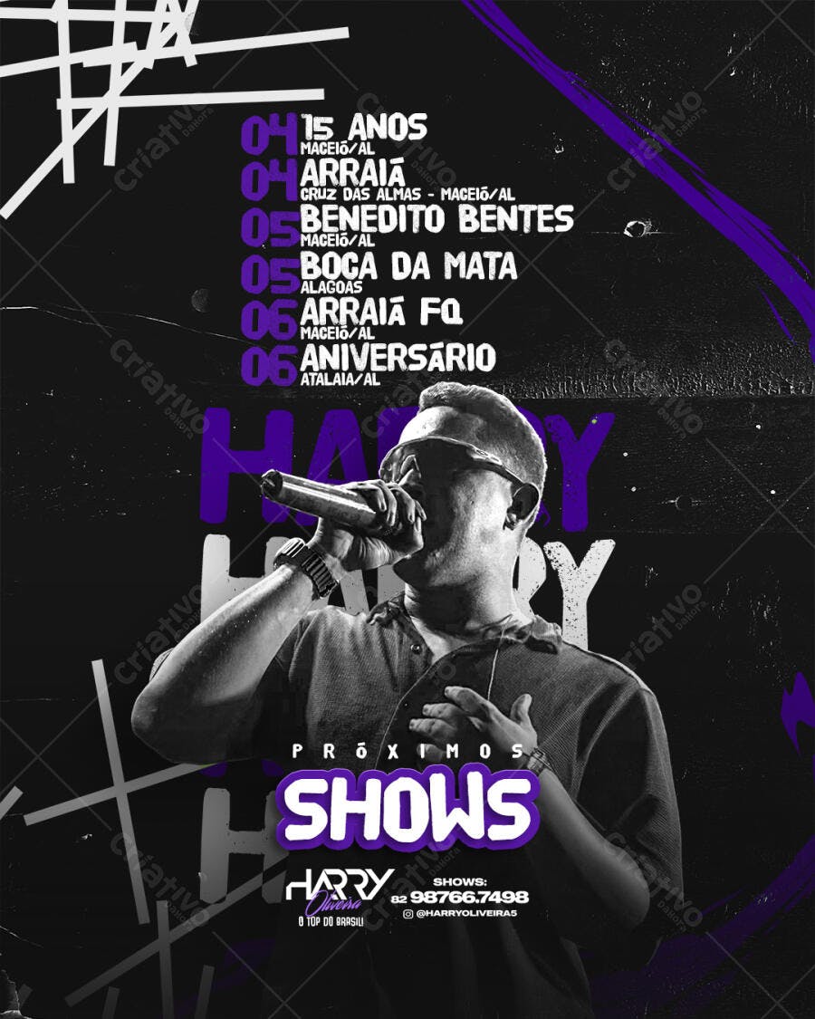 Flyer para Shows de Harry Oliveira PSD Editável