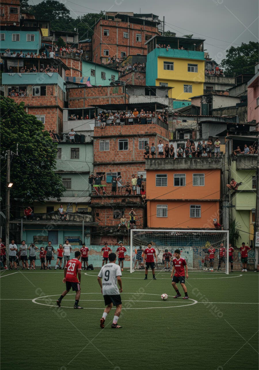 Jogo de futebol em favela brasileira