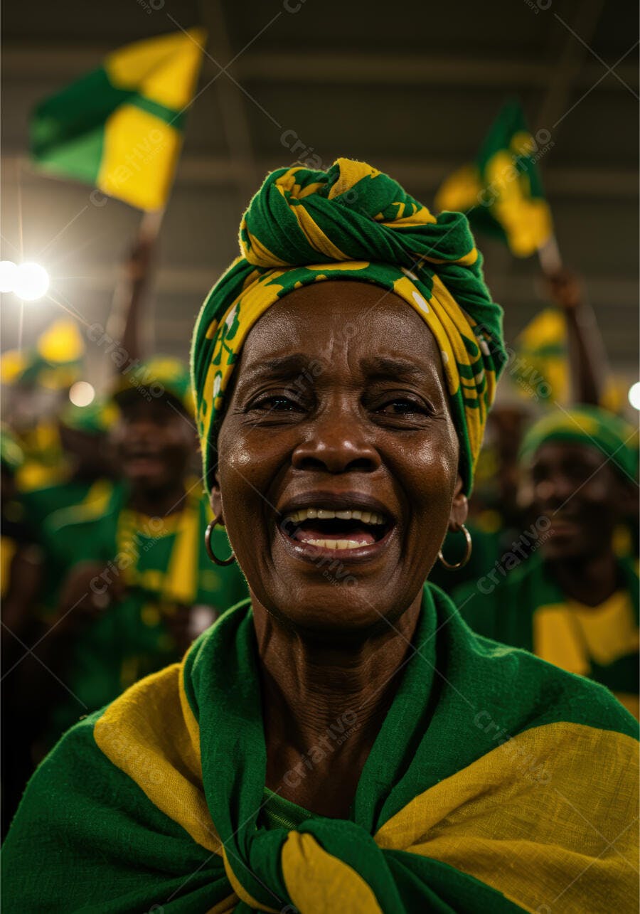 Mulher negra vibrante em evento esportivo