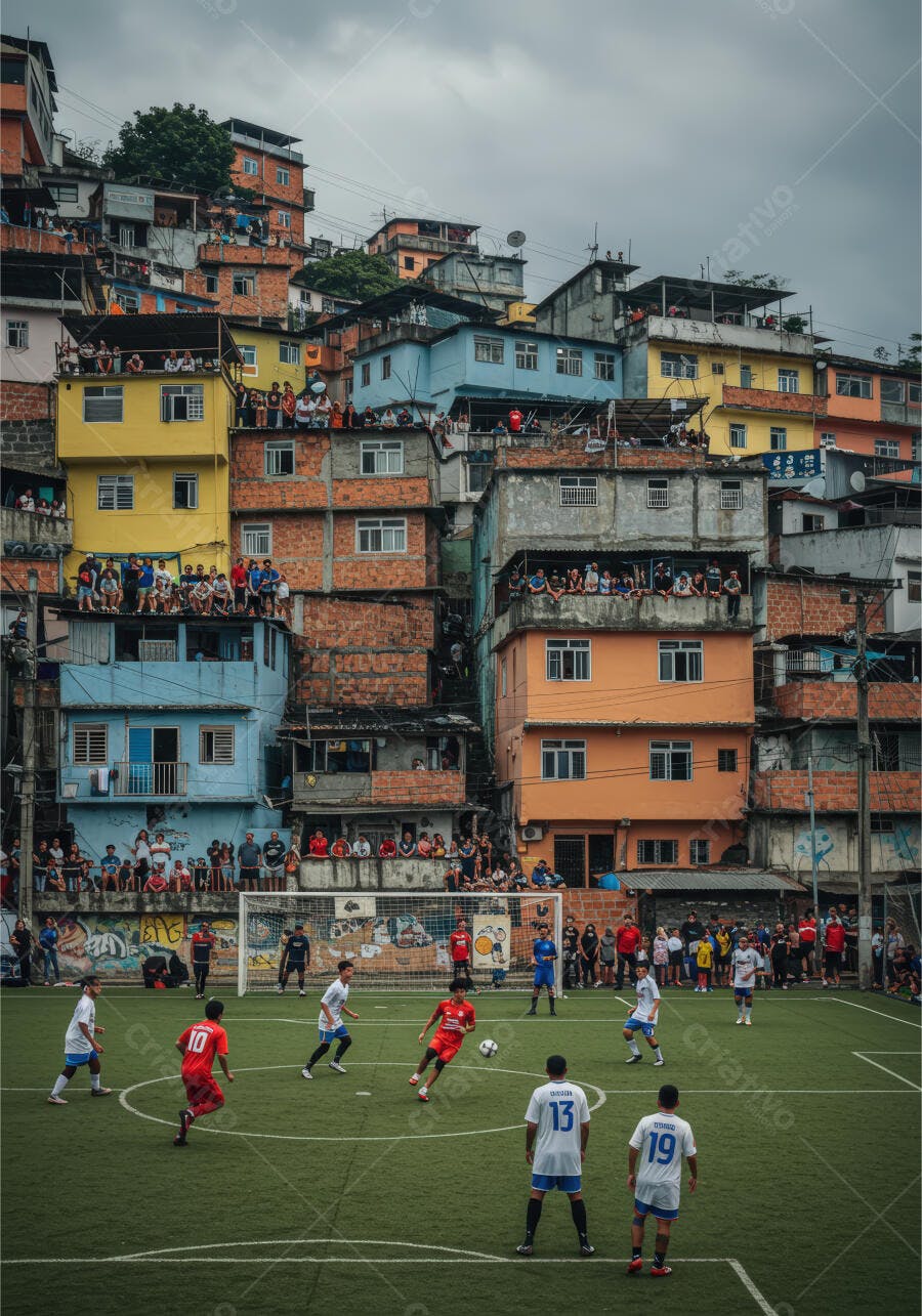 Jogo de futebol em favela colorida