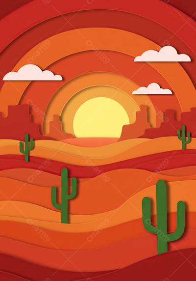 Cenário Faroeste em Estilo Paper Cut