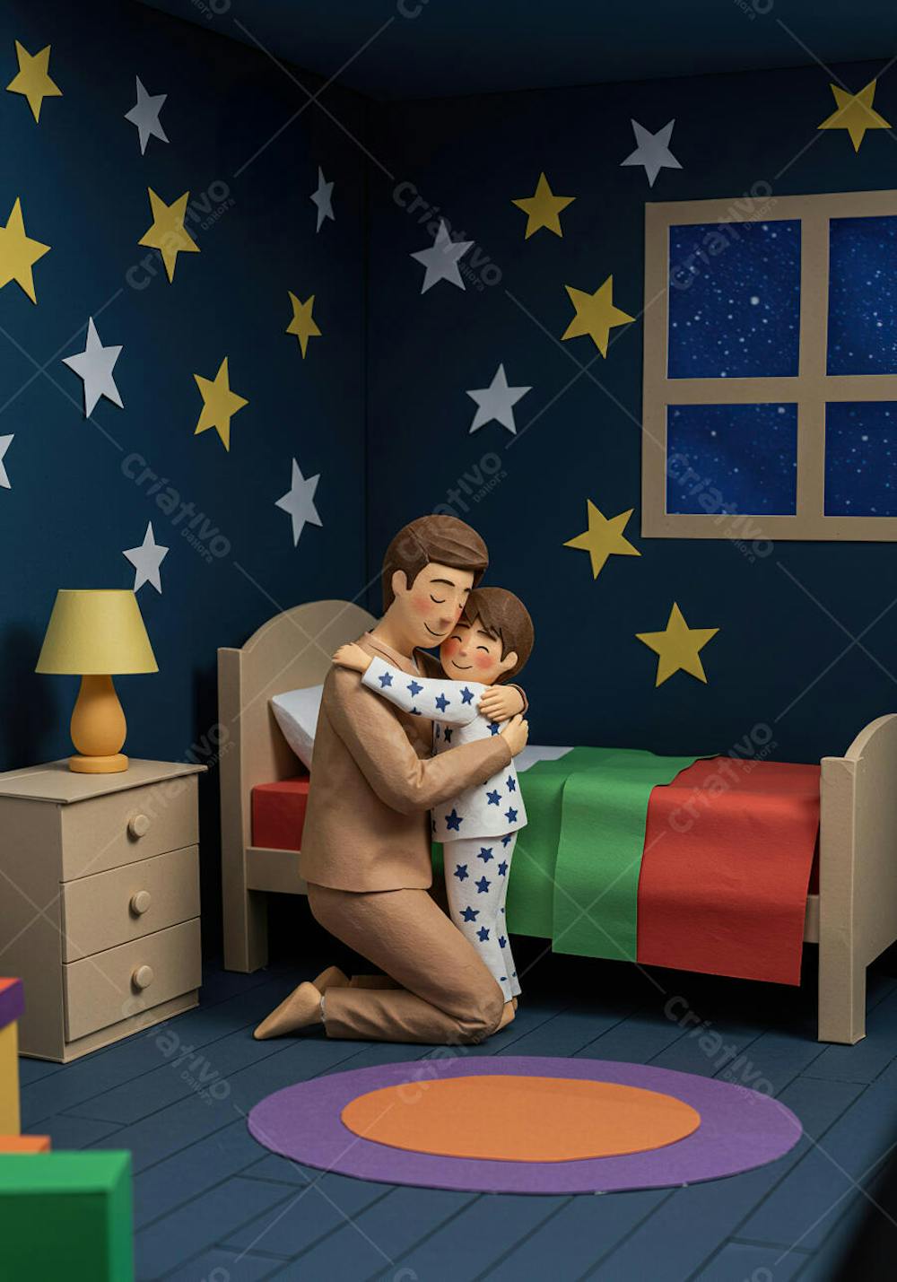 Pai Protetor e Filho se Abraçam Antes de Dormir
