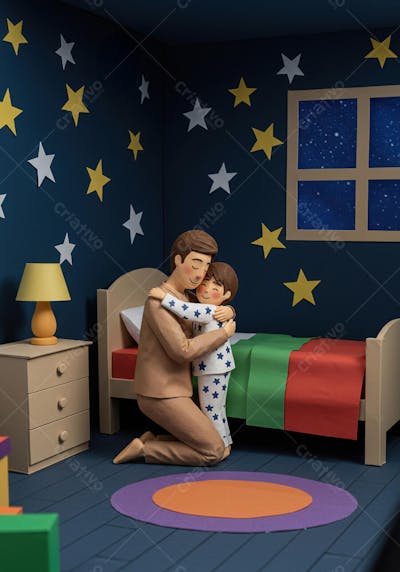 Pai Protetor e Filho se Abraçam Antes de Dormir