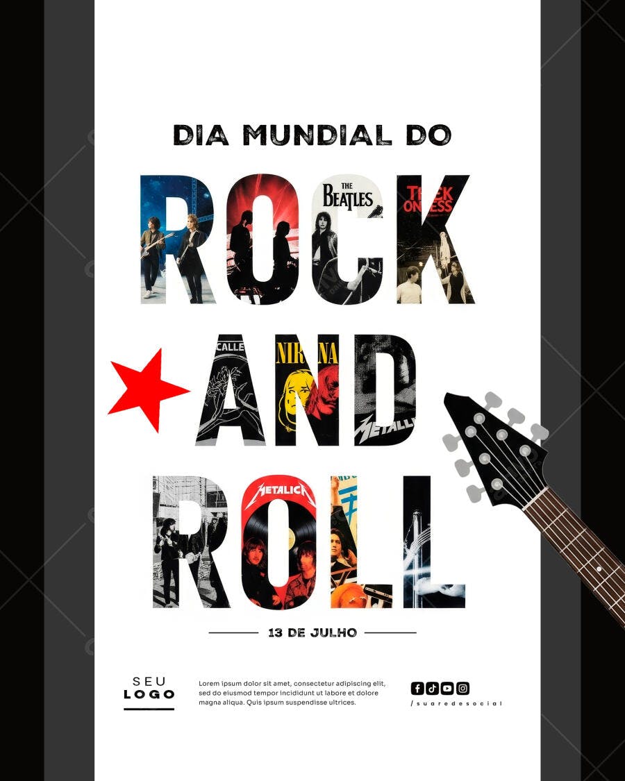 Flyer Dia Mundial do Rock and Roll PSD Editável