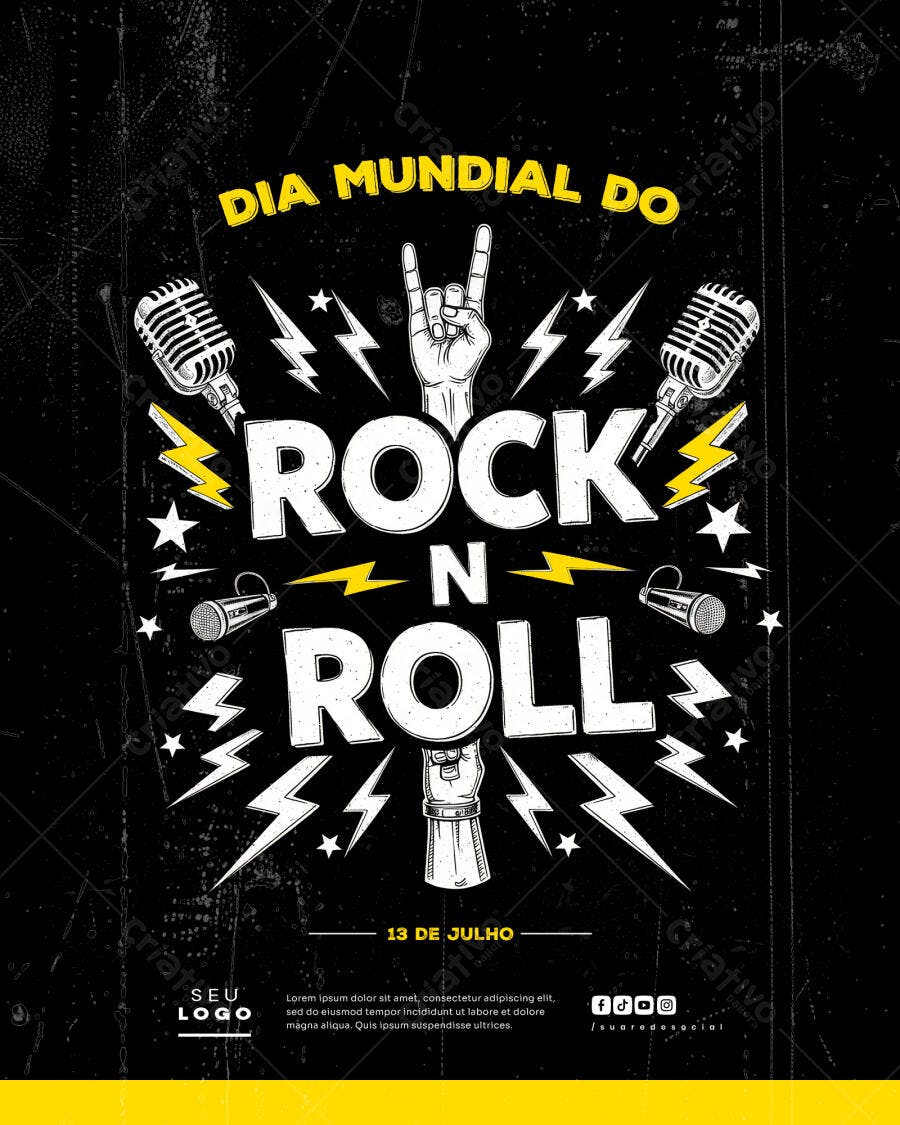Flyer Dia Mundial do Rock n' Roll PSD Editável