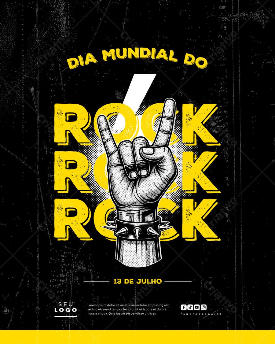 Flyer Dia Mundial do Rock 13 de Julho PSD Editável