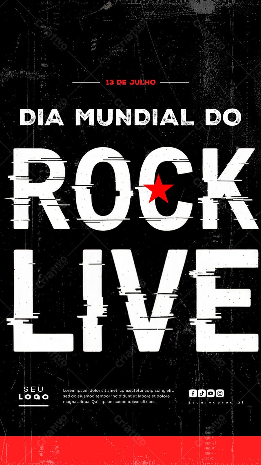 Flyer Dia Mundial do Rock 13 de Julho PSD Editável