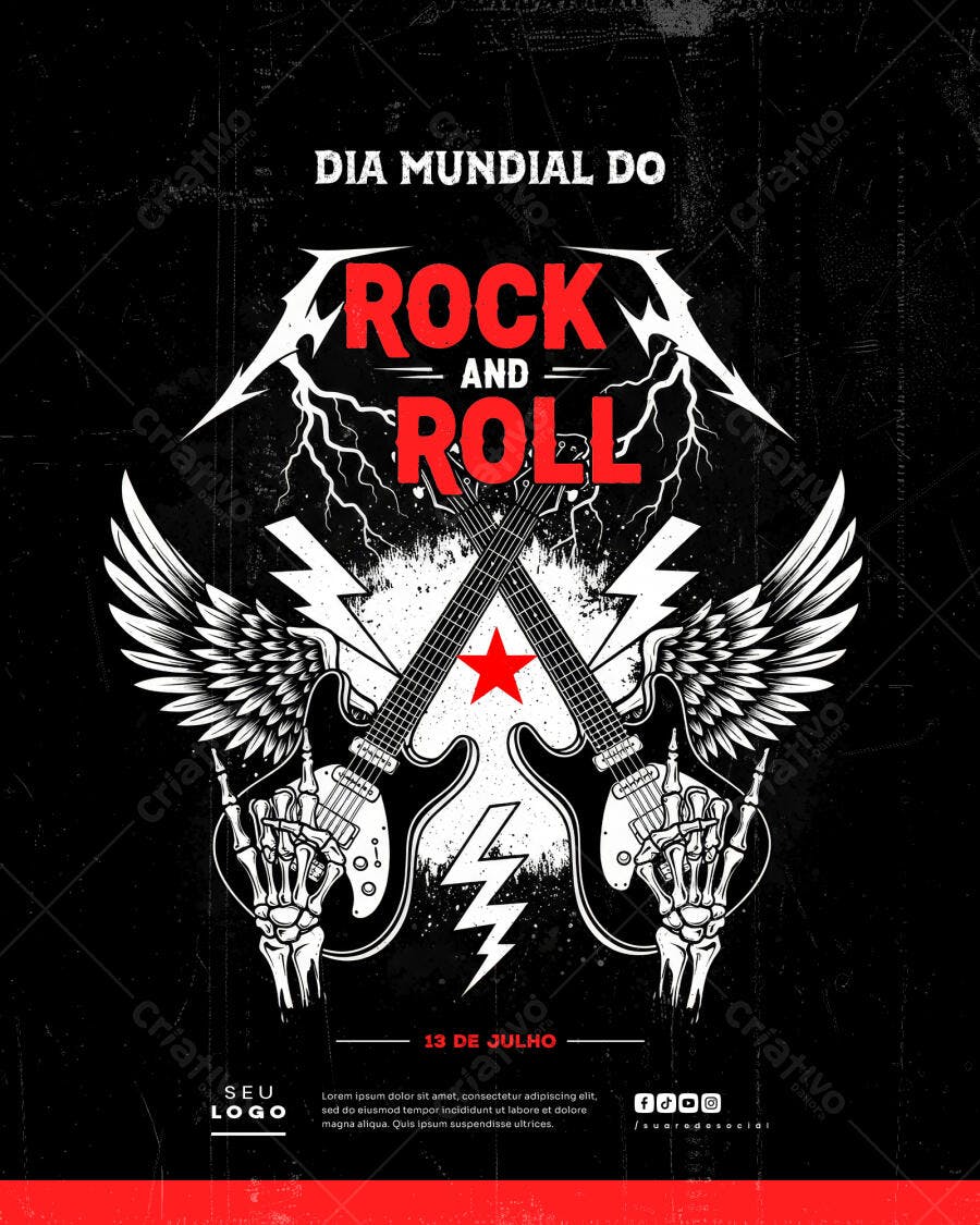 Flyer Dia Mundial do Rock and Roll PSD Editável