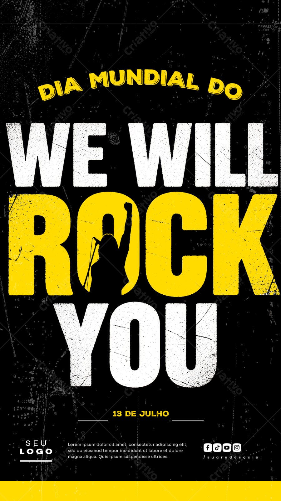 Flyer Dia Mundial do Rock 13 de Julho PSD Editável
