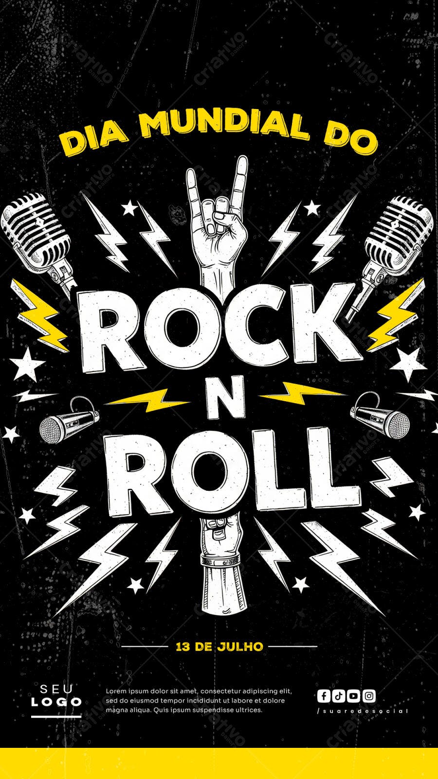 Flyer Dia Mundial do Rock n' Roll PSD Editável