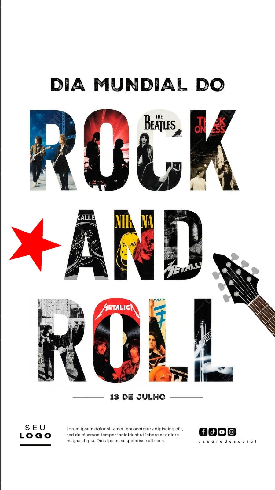 Flyer Dia Mundial do Rock PSD Editável