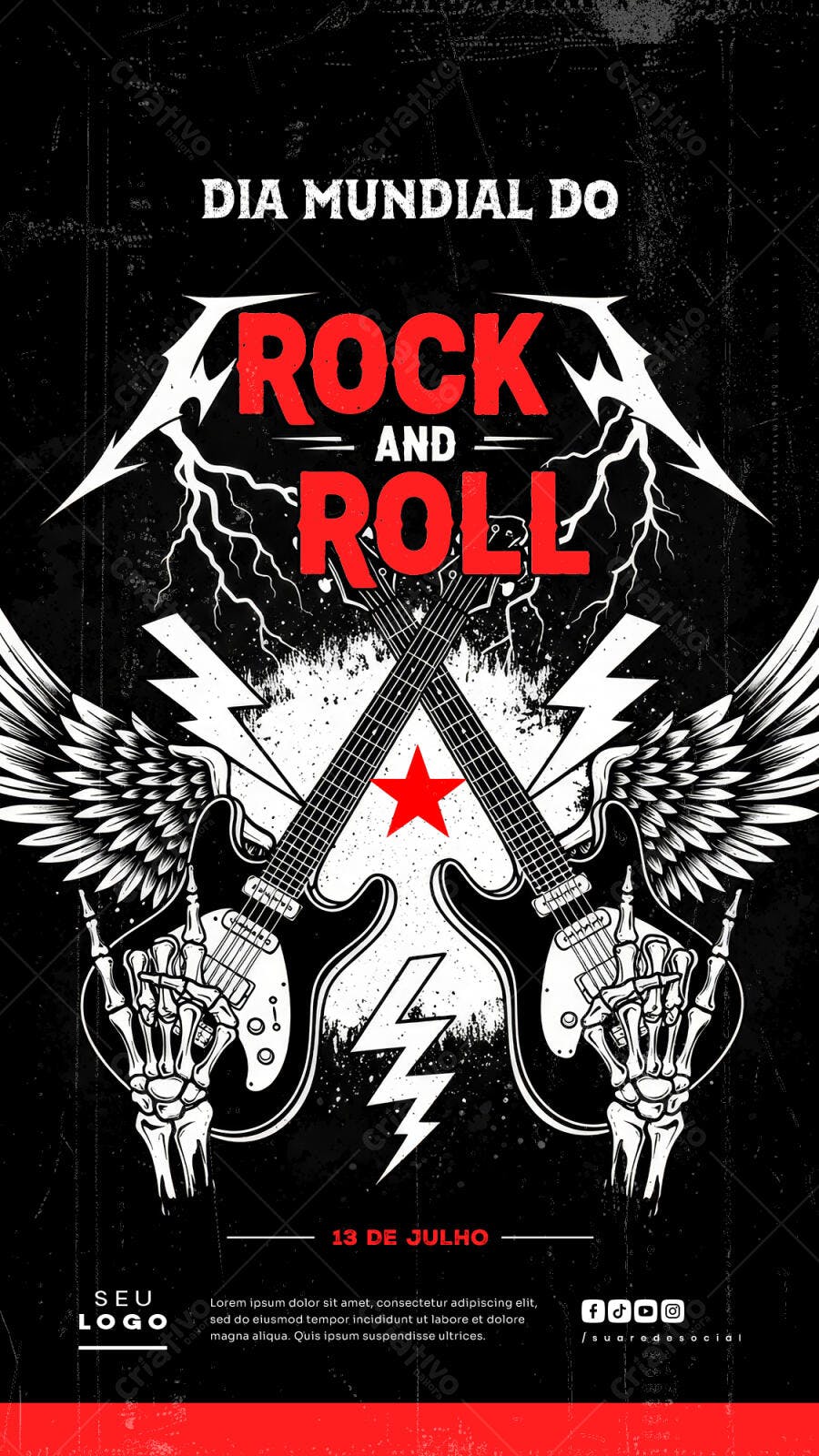 Flyer Dia Mundial do Rock PSD Editável