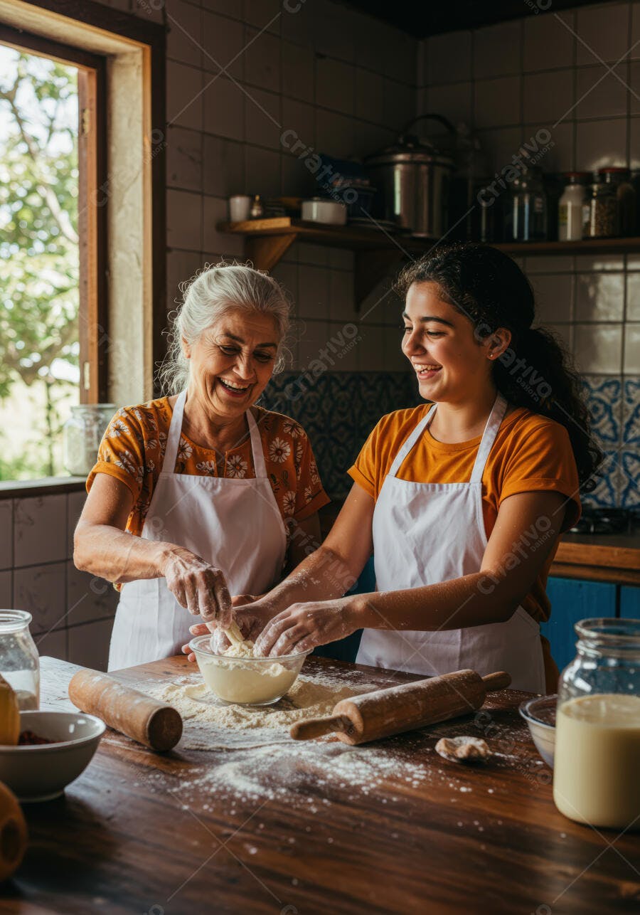 Avó e neta felizes assando juntas