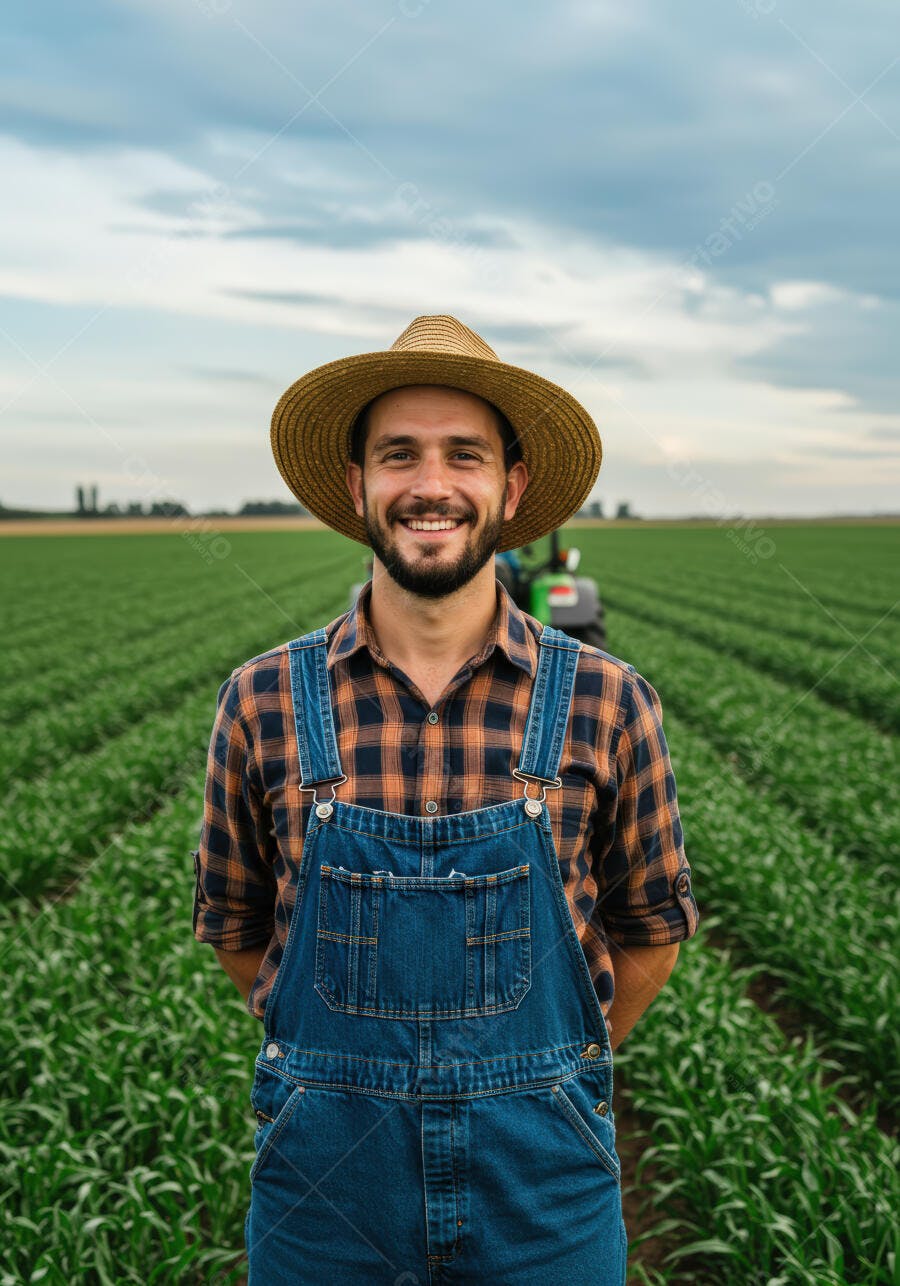 Fazendeiro feliz em campo de trigo