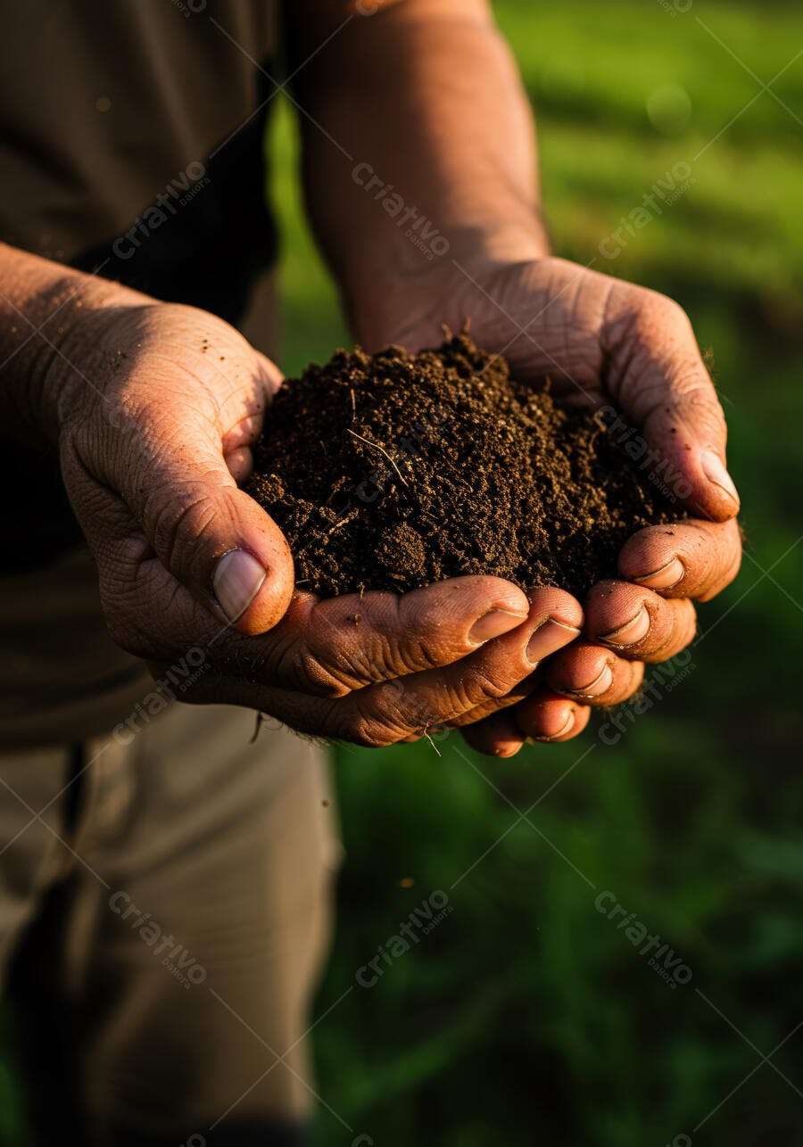 Mãos segurando terra fértil