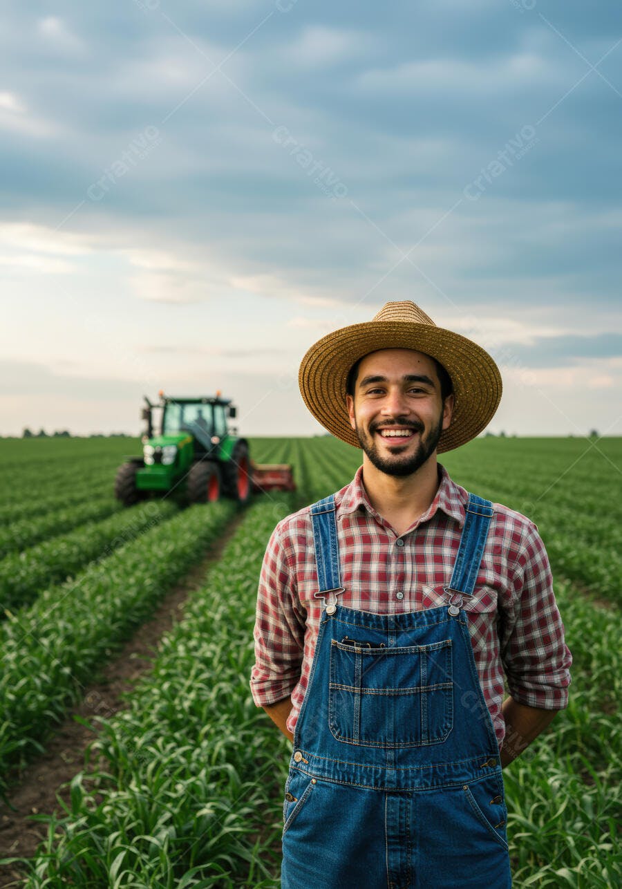 Fazendeiro sorridente em campo de cultivo