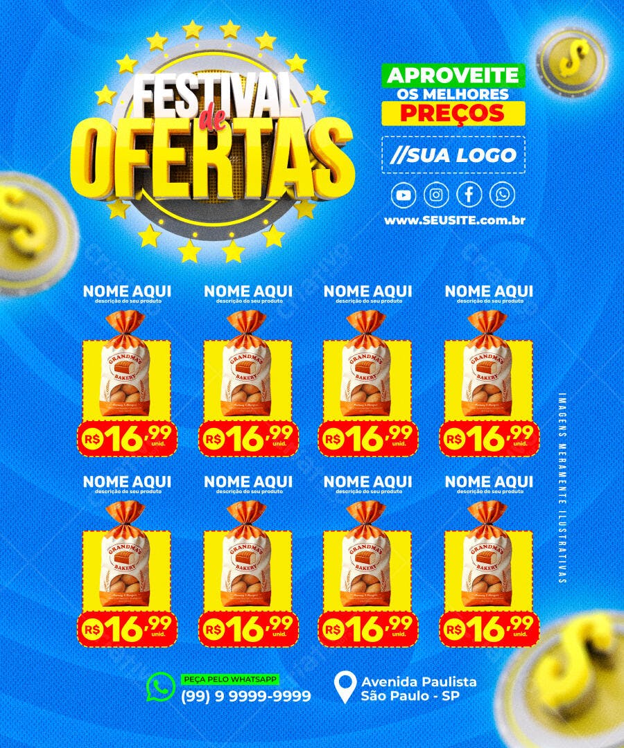 Flyer Festival de Ofertas Padaria PSD Editável