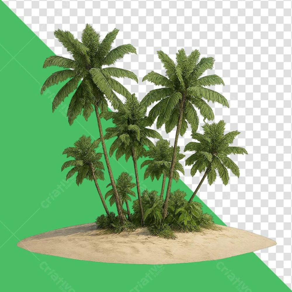 ILHA COM ARVORES EM 3D PNG