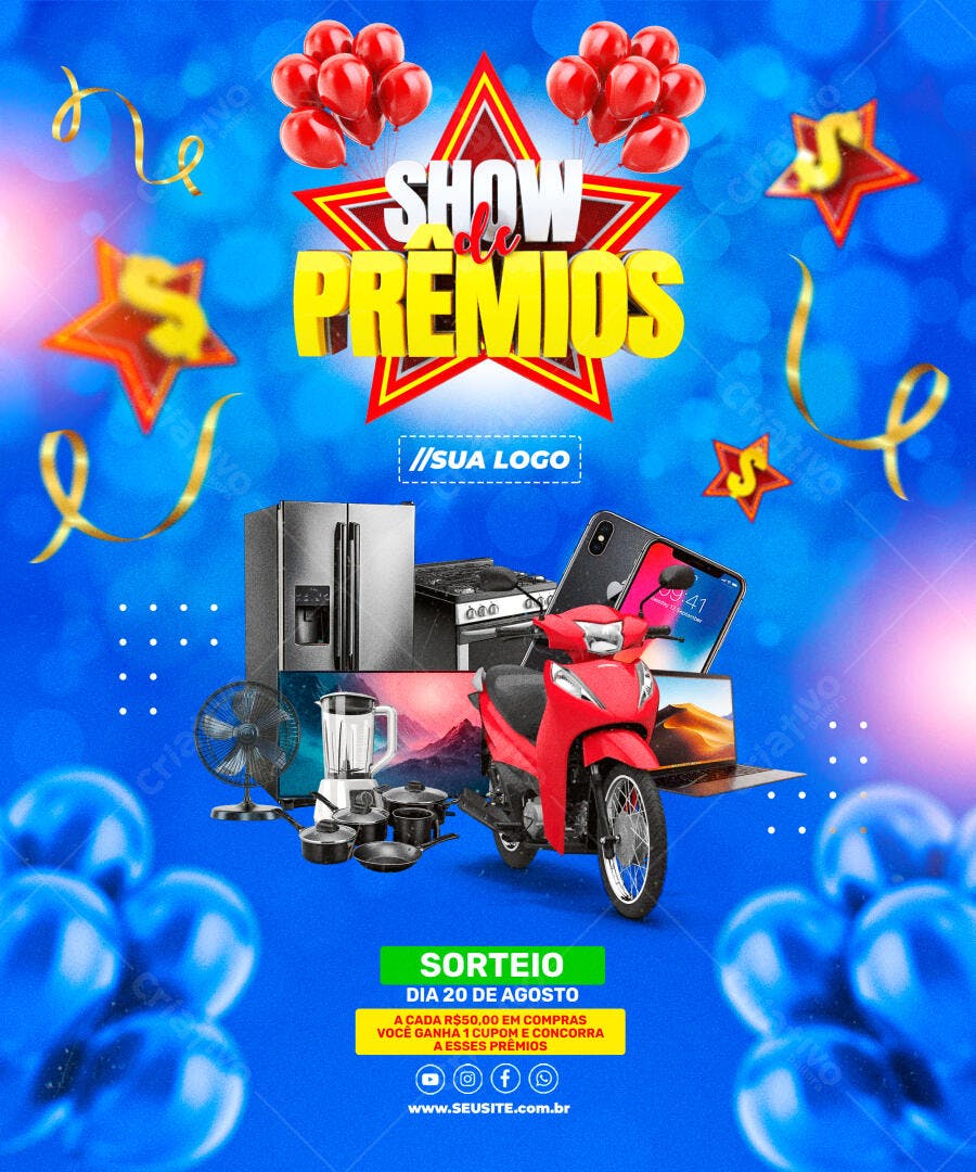 Flyer para Sorteio de Prêmios 20 de Agosto PSD Editável