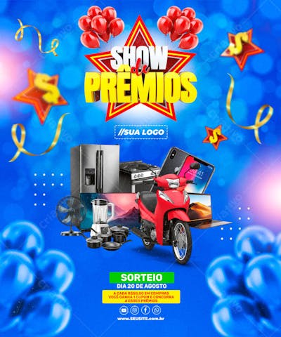 PSD ENCARTE SHOW DE PRÊMIOS SORTEIO REDES SOCIAIS EDITÁVEL