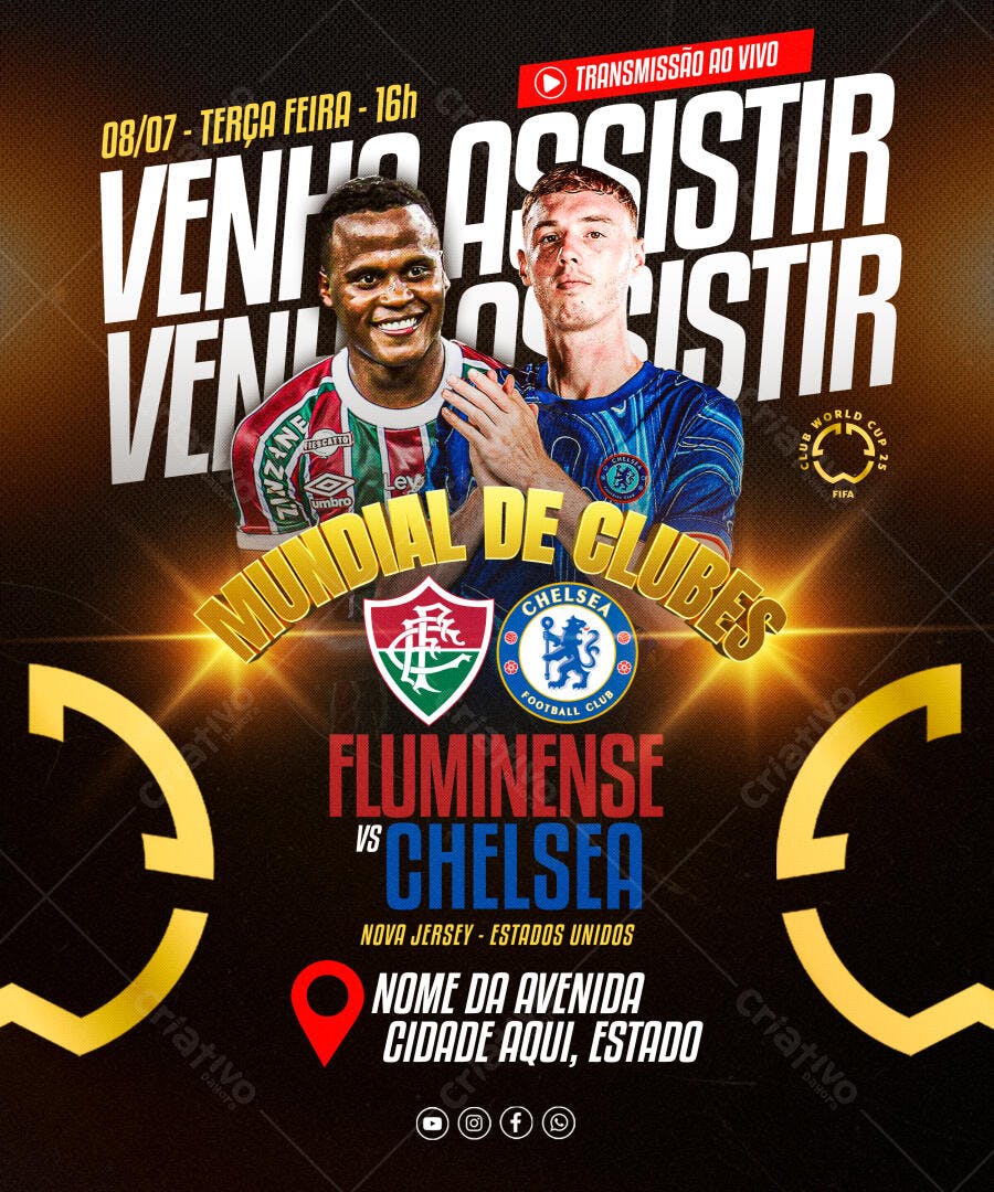 Flyer Mundial de Clubes Fluminense x Chelsea PSD Editável