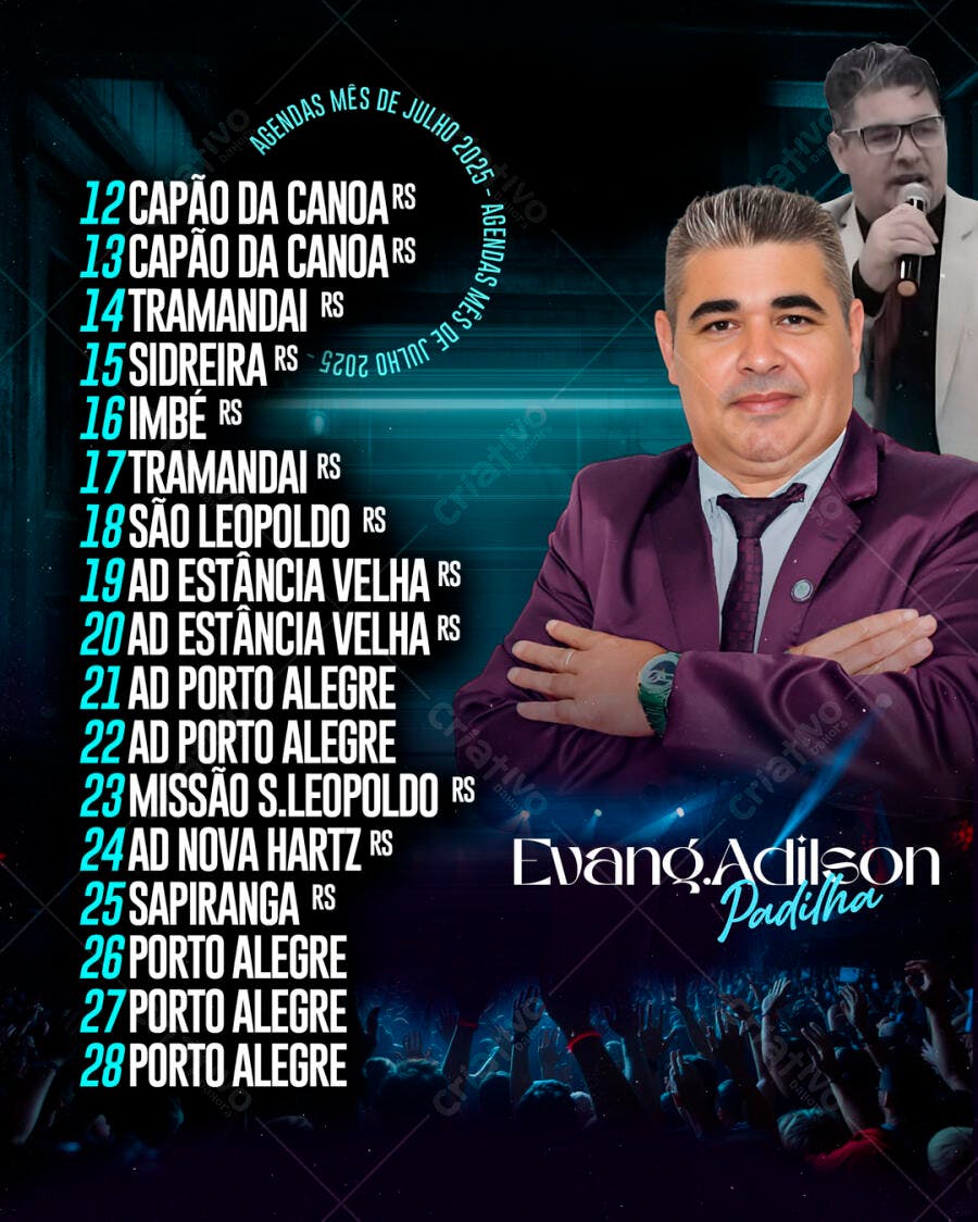 Flyer Agenda de Shows Evanir Padilha Julho PSD Editável