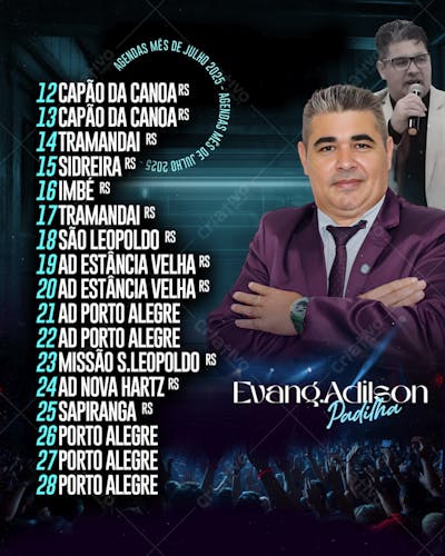 AGENDAS 2025 PASTOR CANTOR E EVANGELISTA
