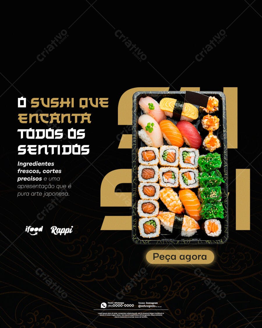 Postagem Instagram para Restaurante de Sushi PSD Editável