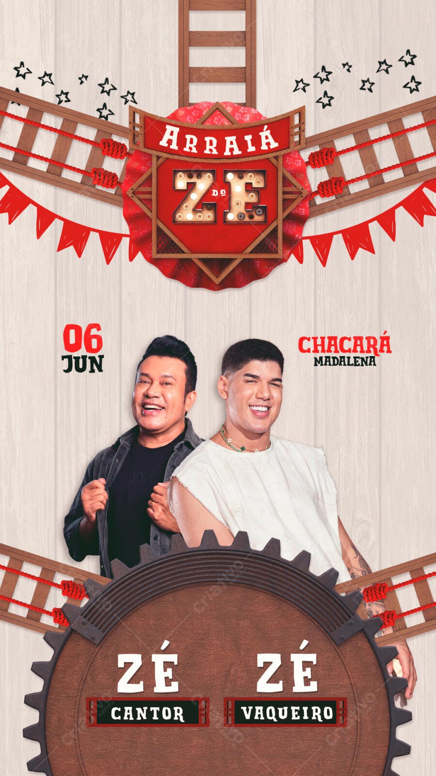Flyer Festa Junina Zé do Cantor e Zé Vaqueiro PSD Editável